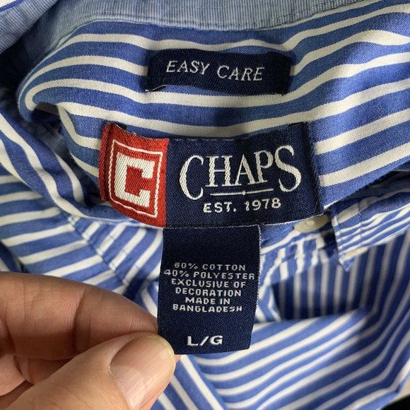 Chaps Easy Care Shirt Mens L Blue Strip White Button Down Collar Long Sleeve - Picture 8 of 8